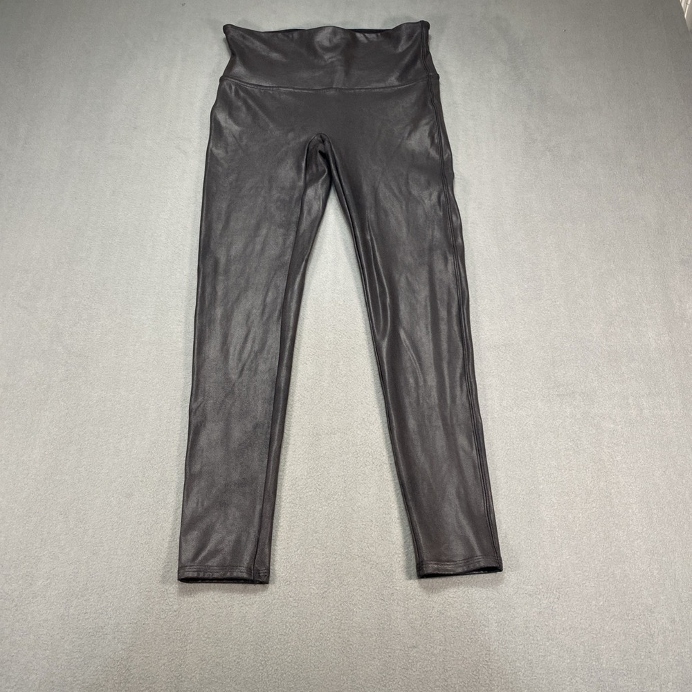 Spanx Women's Large Faux Leather Black Legging Nylon Stretchy Shimmer Finish